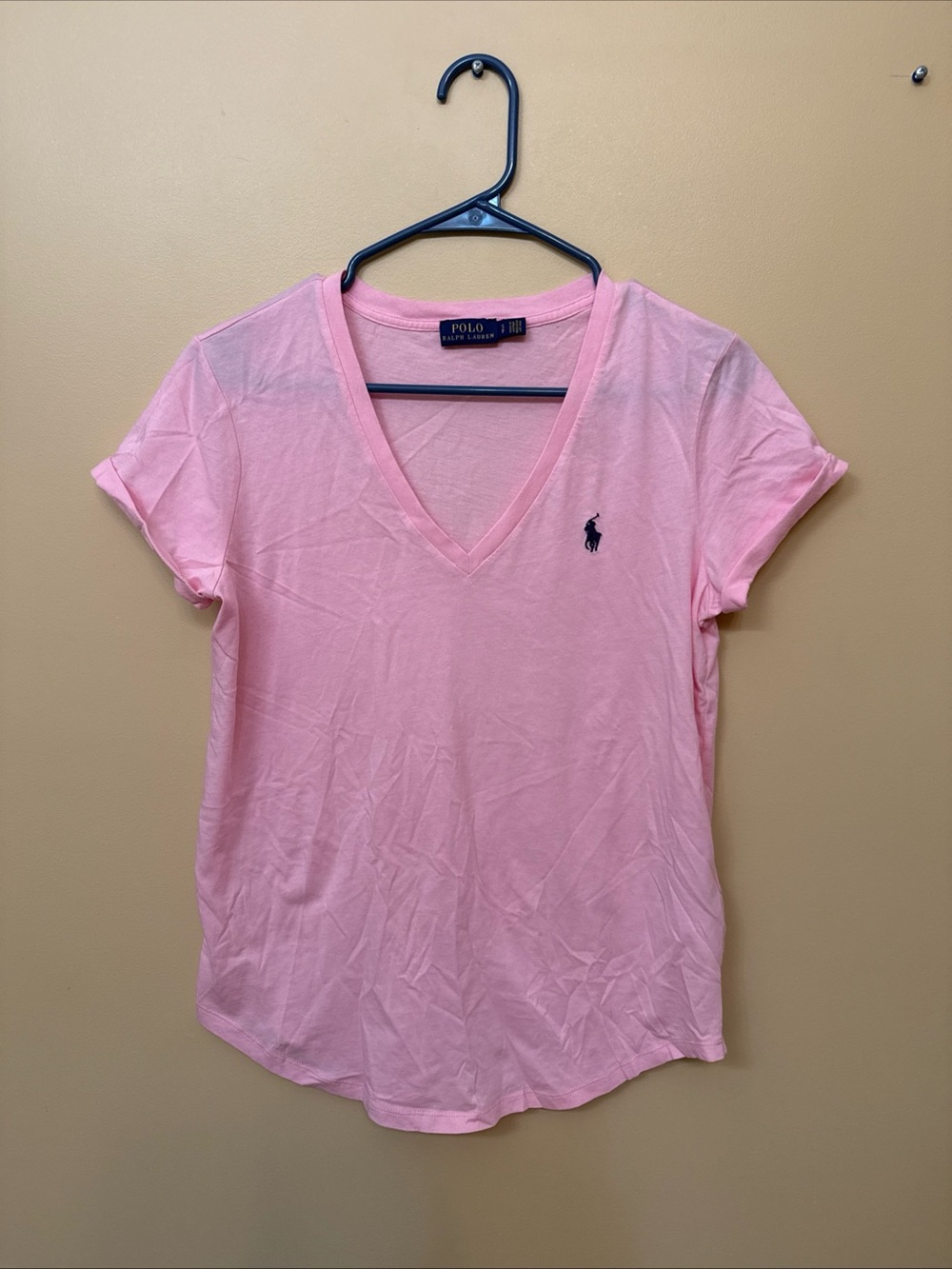 Ralph Lauren Pink V-Neck Short Sleeve Tee with Navy Pony